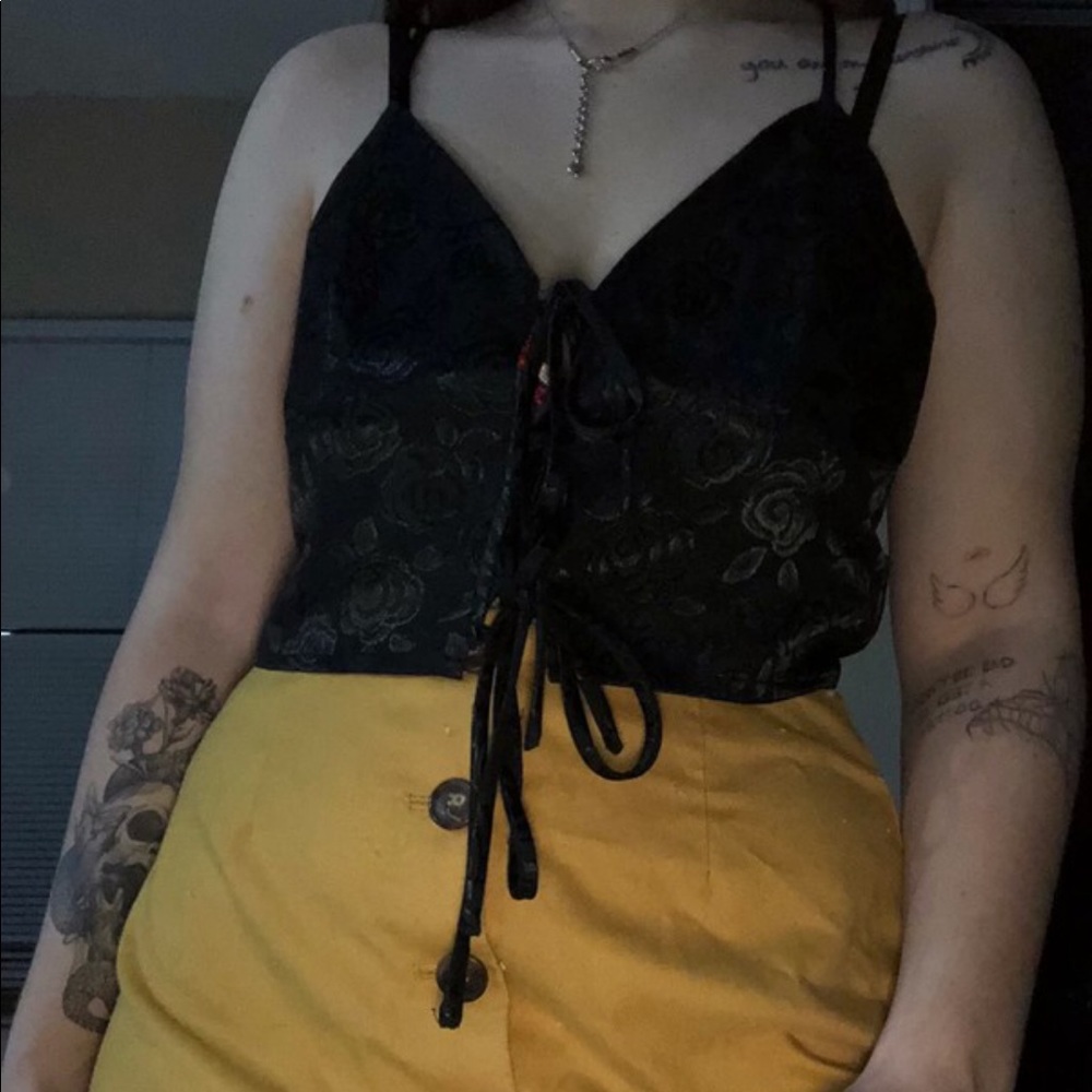 Black satin tie tank top